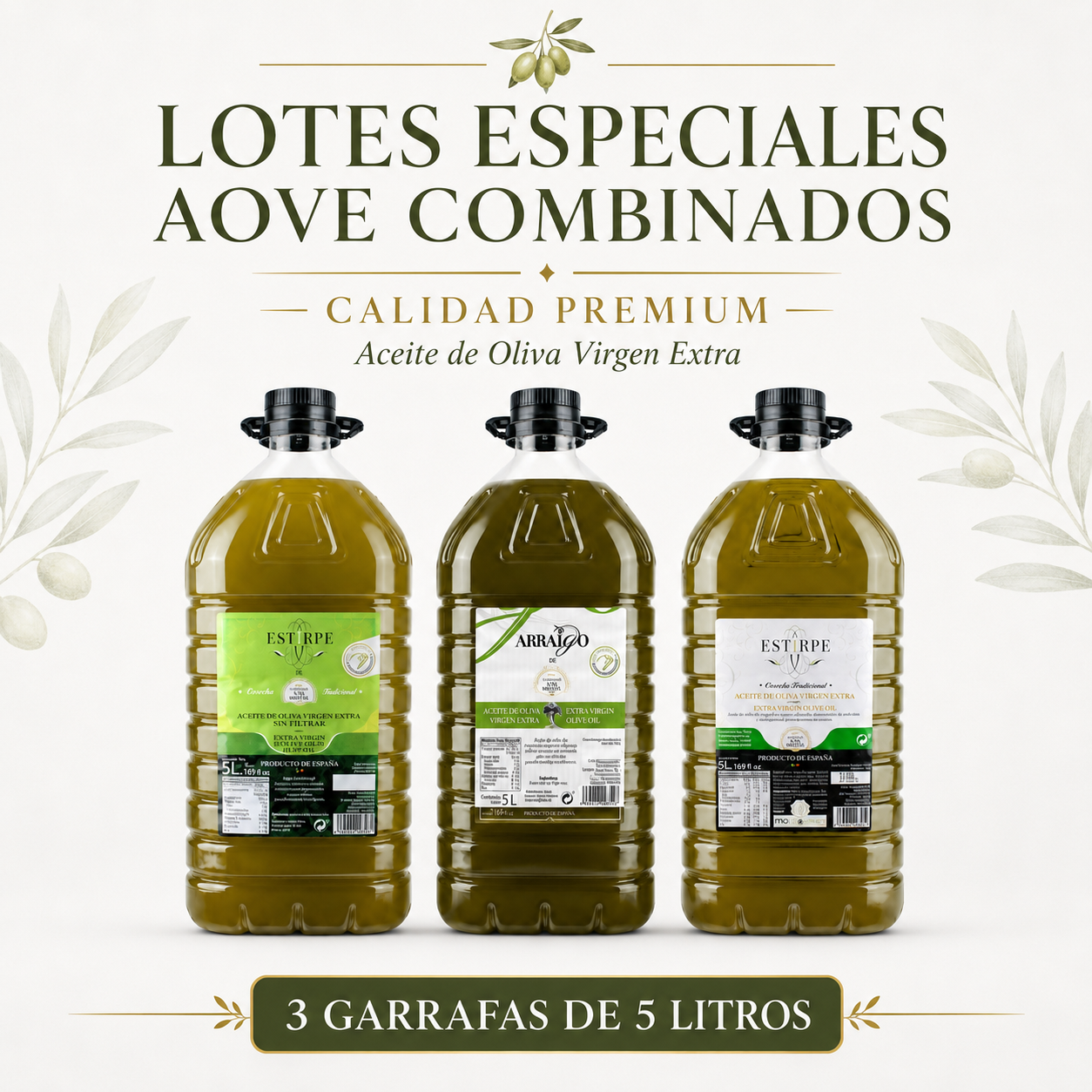 Special packs of EVOO combined – Premium Quality – 3 bottles of 5 Liters