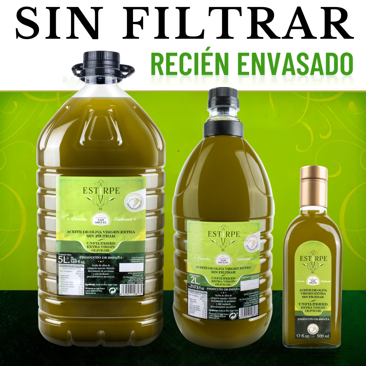 Aceite de Oliva Virgen Extra Estirpe sin Filtrar